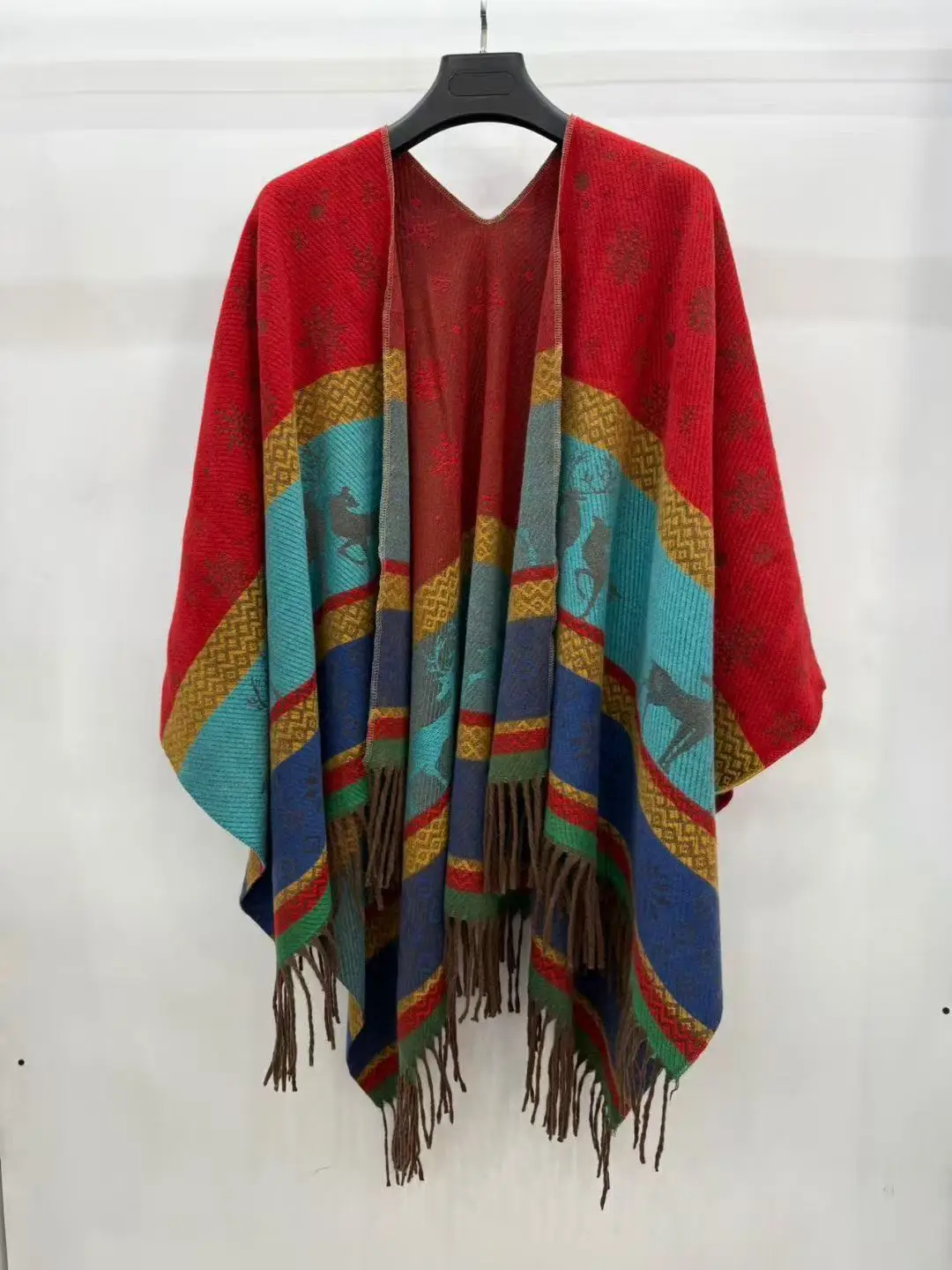 

Autumn and Winter Double-sided Ethnic Style Shawl with Split Design Travel Photography Warm and Thick Cloak Cold Protection