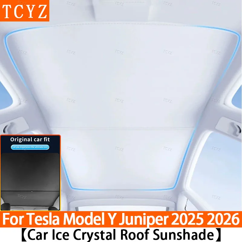 

Для Tesla Model Y Juniper 2025 2026: Солнцезащитные шторки для стеклянной крыши (передней и задней) с креплением на застежках, имитирующие ледяные кристаллы
