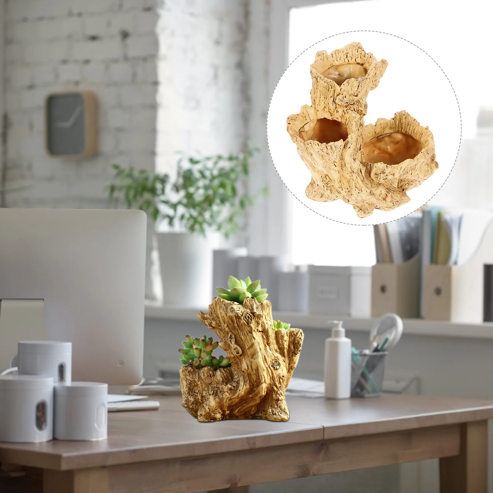 

Flower Pot Succulent Plant Garden Stump Planter Decor Desktop Bonsai Rustic Pots