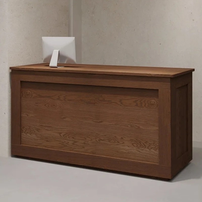 

Wood Front Desk Reception Counter Luxury Brown Classic Business Reception Desk Beauty Salon Mostrador Recepcion Office Furniture