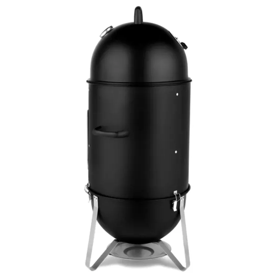 Vertical Steel Charcoal Smoker Heavy Duty Three Layer Round BBQ Grill Smokey Mountain Cooker Outdoor Black