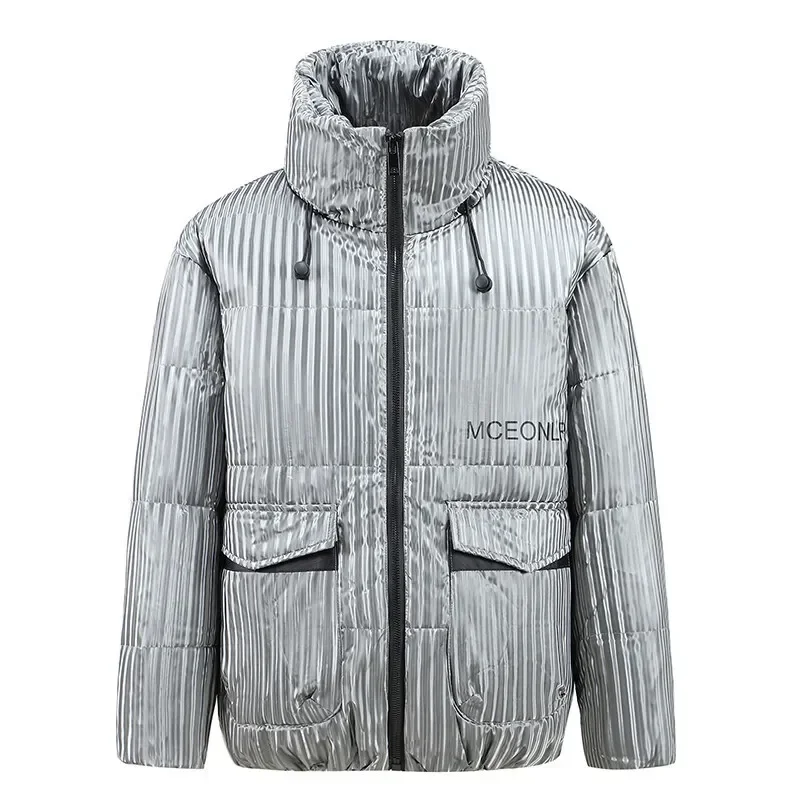 

2023 Men's Winter White Duck Down Warm Men's Coat Short Striped Standing Collar Men's Casual Down Coat