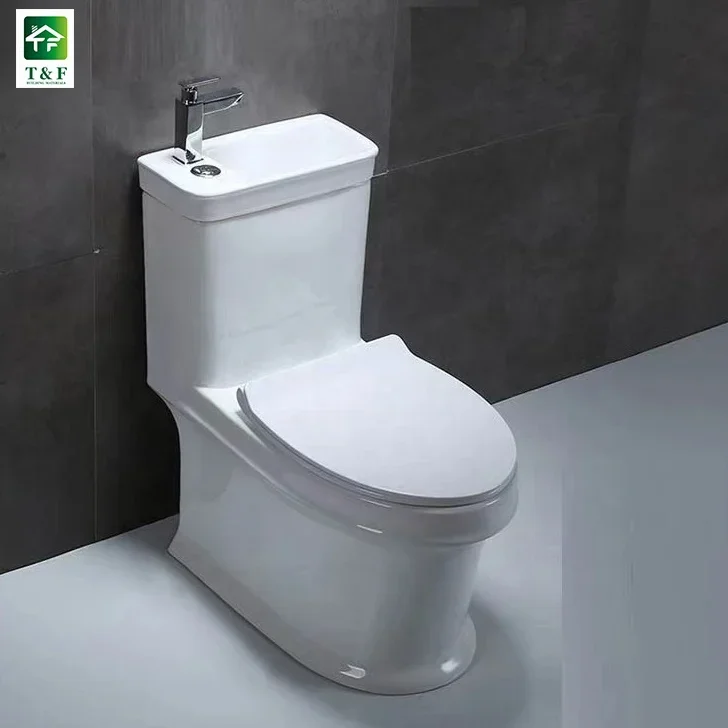 

Siphonic Modern Toilet Bathroom Ceramic Bowl Sanitary Ware Soft Cover Seat One Piece Wc Public Toilet With Sink