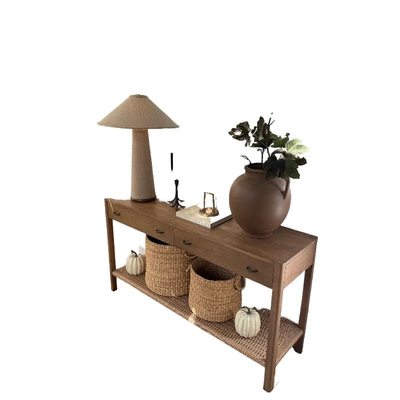 

Wabi Silent Wind Entrance Storage Cabinet, Rattan Solid Wood Entrance Table, Simple Modern Storage Table, Living Room