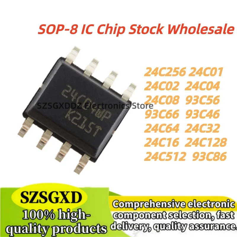 10Pcs New 93C86 24C128 24C256 24C512 24C01 24C02 24C04 24C08 24C16 24C32 24C64 93C46 93C56 93C66 SOP-8 IC Chip Stock Wholesale