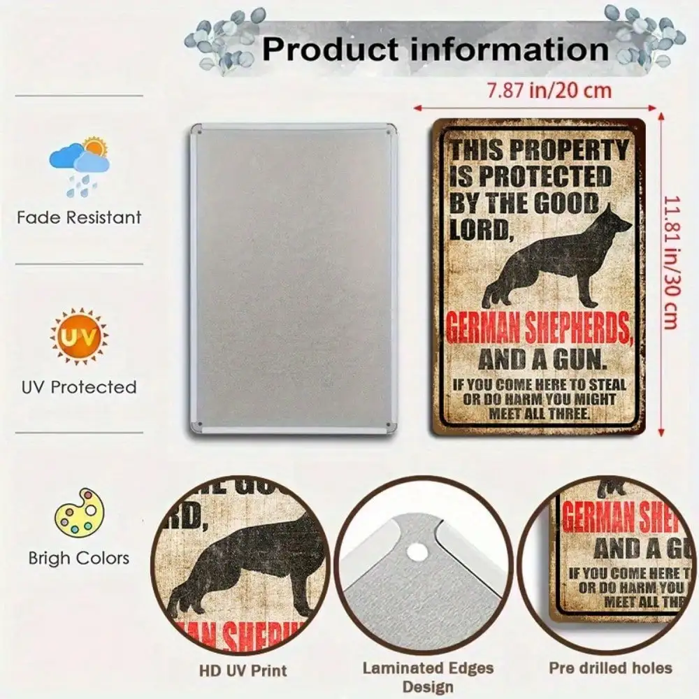 قطعة واحدة من لافتة القصدير الراعي الألماني - اقتباس تحذير قوي للكلاب، ديكور منزلي/خارجي، 8 × 12 بوصة/20 × 30 سم #3