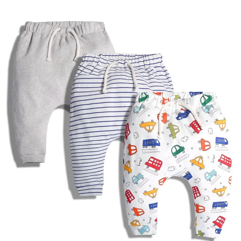 Three-piece Spring Autumn Baby Boy And Girl Pants Cotton Cartoon Printed Pattern Dinosaur Cool Lovely Loose Comfortable  1-3Y