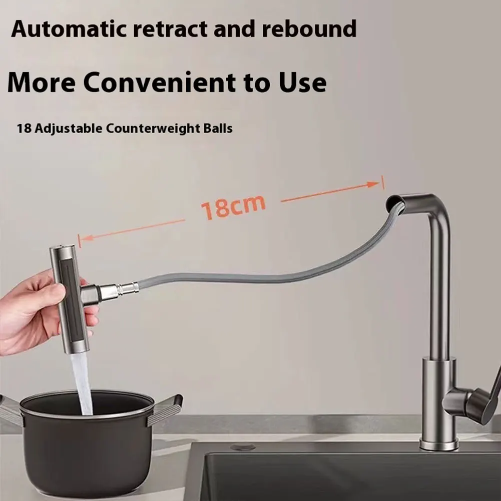 Stainless Steel Kitchen Faucet W/ 4 Water Flow Modes Kitchen Sink Mixer Tap Retractable Pull-Out Kitchen Faucet for Kitchen Sink