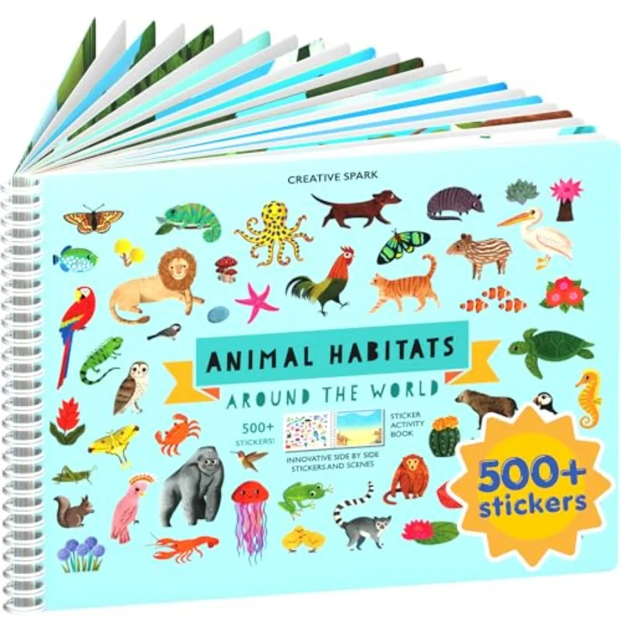 

Animals Habitat 500+ Sticker Book by Toddler Airplane Travel Activity Coloring and Sticker Book, Road Trip Essentials, 12 Color