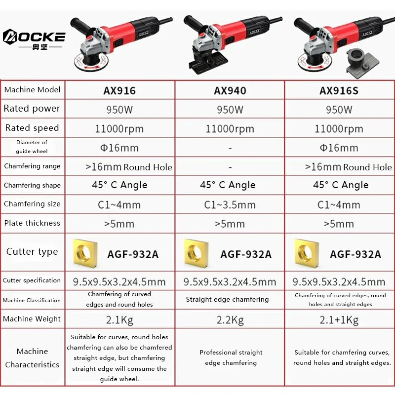 AOCKE AX916S Chamfer Debur Woodworking Tools Metal Deburring Machine Tool Beveling Machine