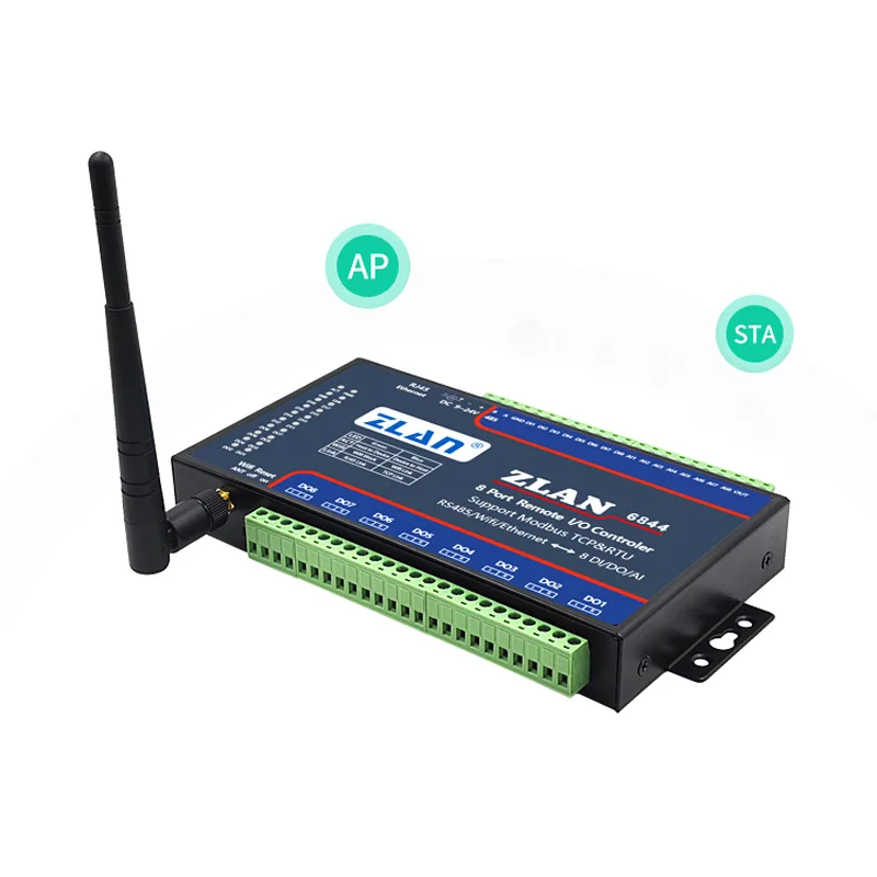 ZLAN6844 Modbus RS485 Wifi Ethernet RJ45 8 Channel DI AI DO I/O Module RTU Board