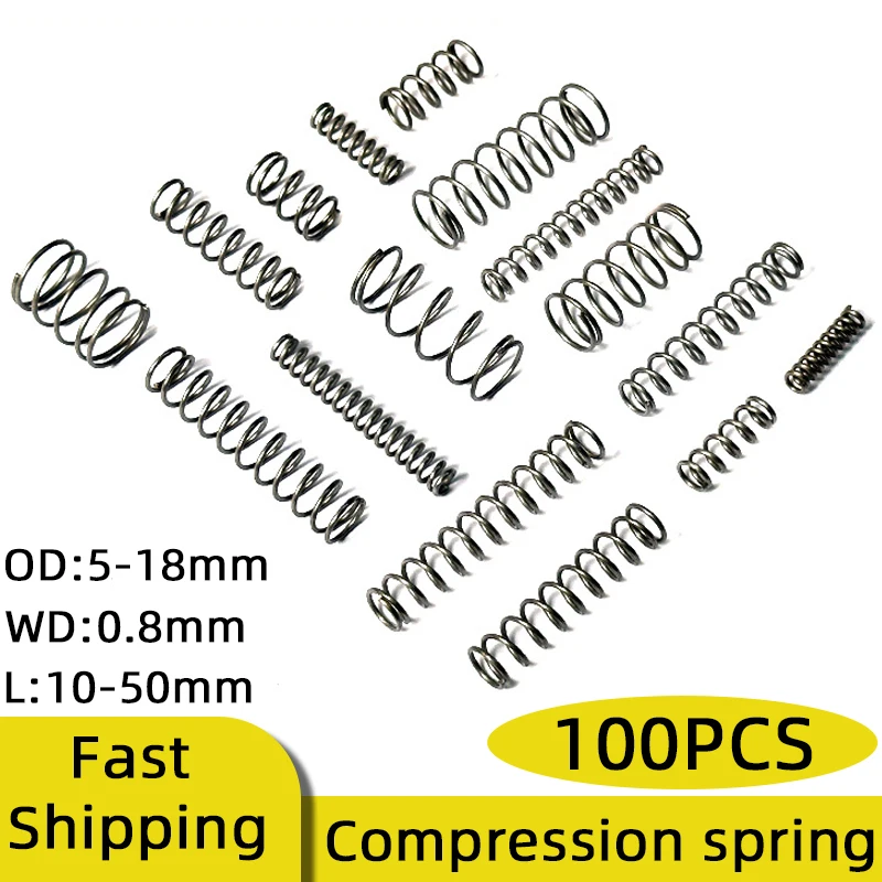 100PCS 65Mn Cylindrical Helical Compression Spring High Elasticity for Industrial Automation Equipment