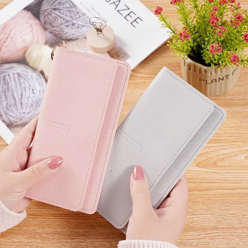 PU Leather Long Women Thin Wallets Large Capacity Female Coin Purses Hasp Clutch ID Credit Multi-Card Holder Money Bag Clip 2024