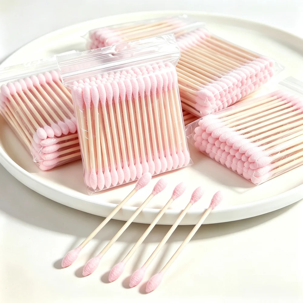 7.5cmDouble Pointy/Round Head Biodegradable Wooden Cotton Buds for Ear,Plastic Free Double Ear Cotton Sticks for Cleaning,Makeup