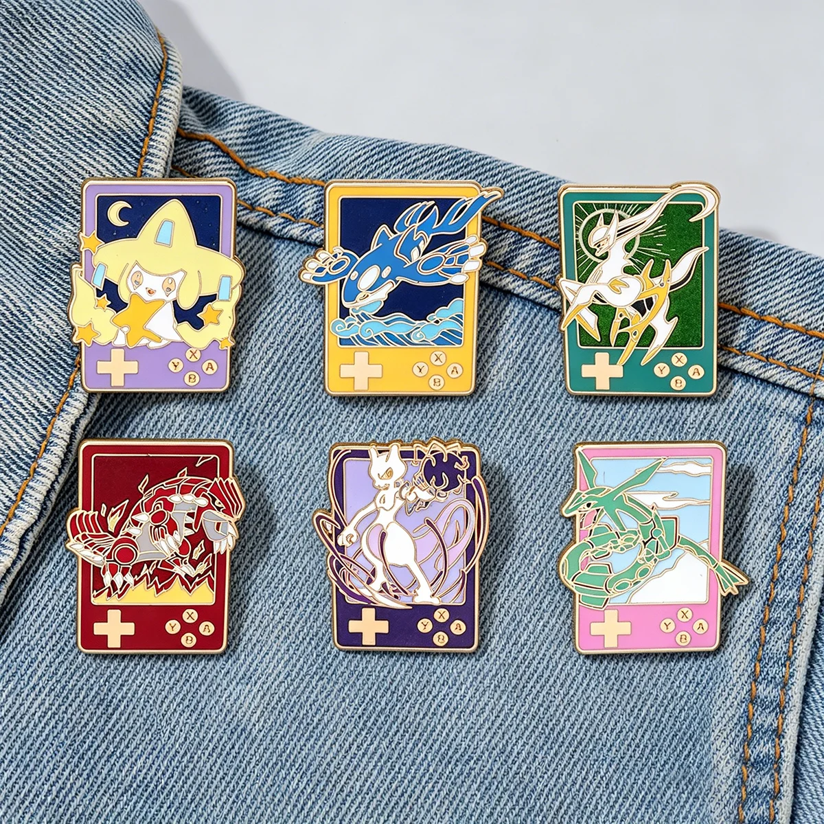 Image of 3-teiliges Set Anime Cartoon Elfen Emaille-Brosche Rayquaza Mewtwo Metall-Abzeichen Rucksack-Anstecknadel Cosplay Schmuck Accessoires Fan-Geschenke