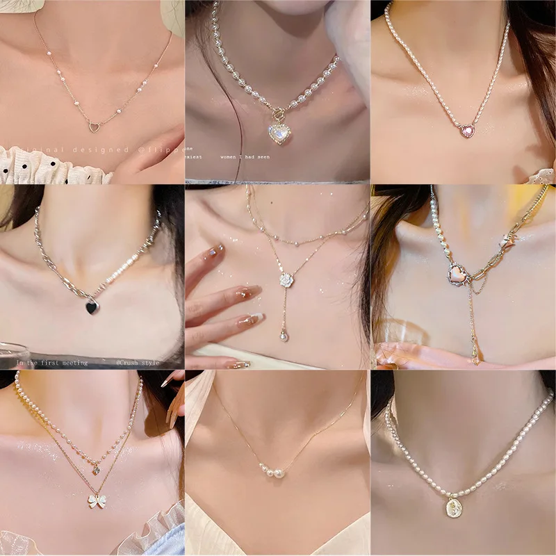 

Vintage Pearl Beaded Necklace for Women Luxury High-End Clavicle Chain New Fashion Jewelry Accessories