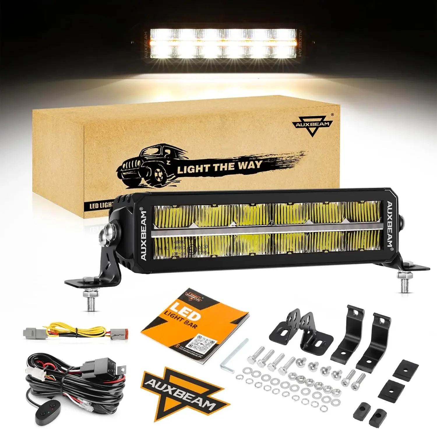 Light Bar, 70W 8160LM Dual Row Anti-Glare Offroad Lights with White&Amber DRL, Auxiliary Flood Diving Combo Beam Work Light with