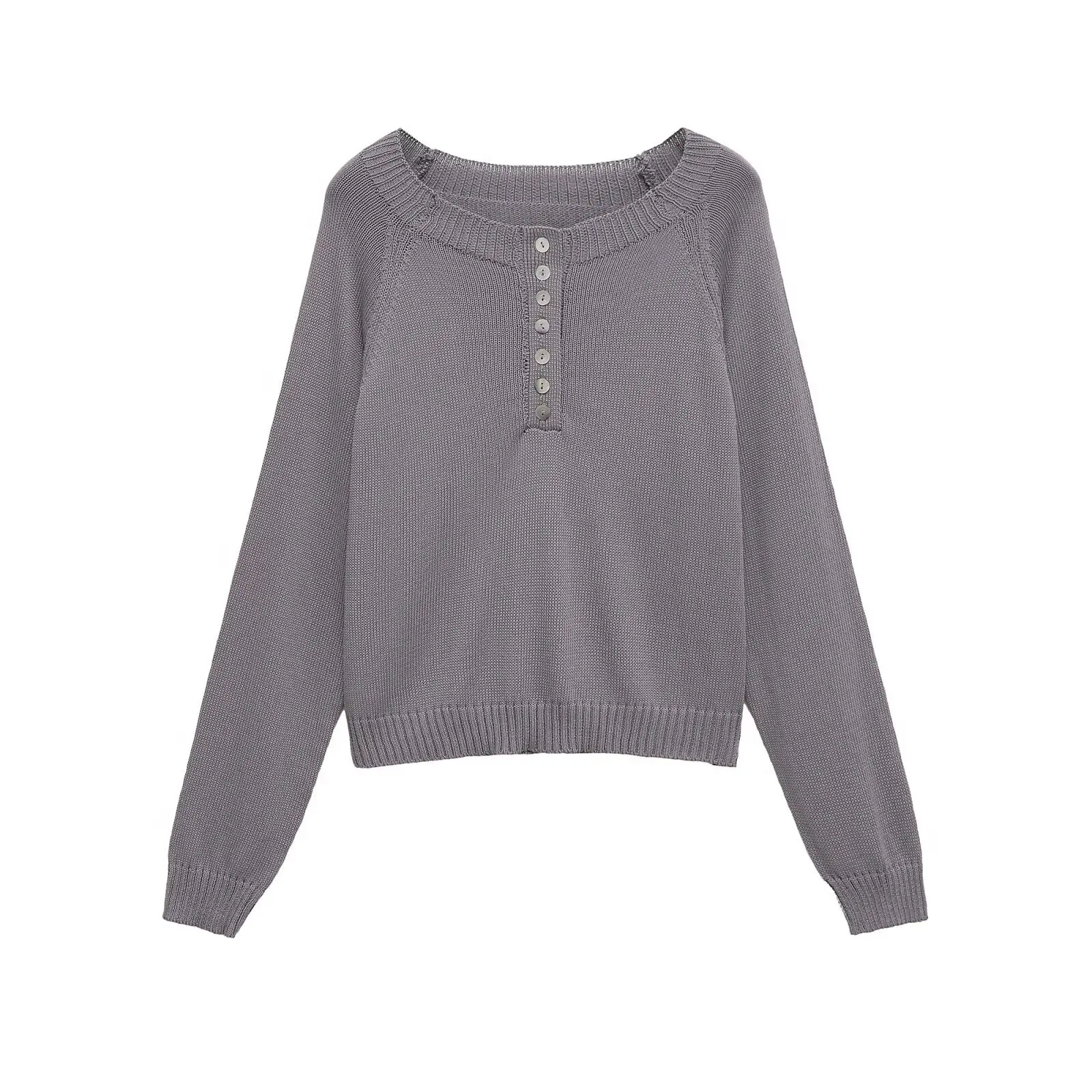 

Women's Knitted Long Sleeve Round Neck Pullover Half Open Front Top Autumn Fashion European Style G826247F