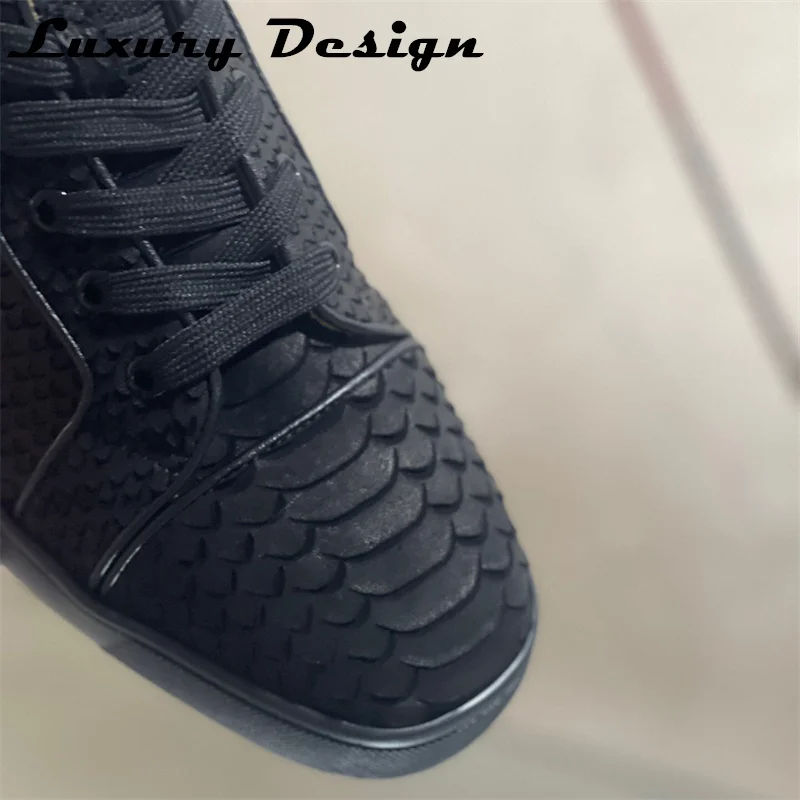 Luxury High Top Black Snake Pattern Leather Red Bottom Shoe Men Casual Flats Loafers Sneaker Wedding Couple Women Brand Trainers