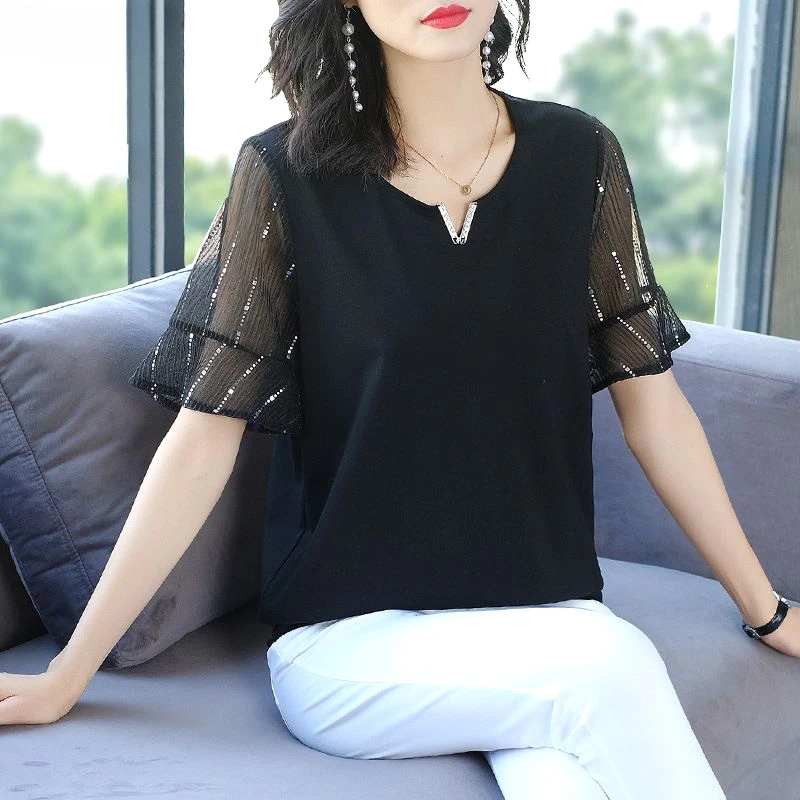 

Comfortable Round Neck Simplicity Loose Gauze T-Shirts Casual Patchwork 2024 Women's Clothing Spring Summer Thin Pullovers Tops