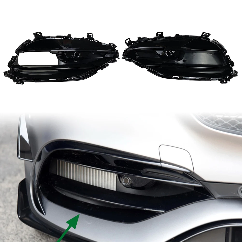 1Set Car Front Bumper Fog Lamp Grille For Mercedes Benz A-Class W176 A180 A200 A250 A45  2016-2018 Black ABS Plastic