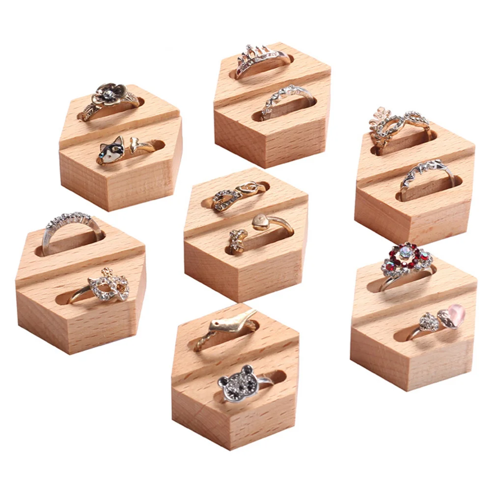 

1pc Ring Stand Wooden Geometric Jewelry Holder Anti-Slip Bottom For Ring Storage Photo Styling Display Rack Jewelry Packaging