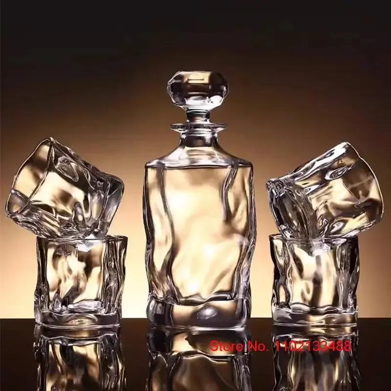720ml Clear Crumpled Paper Whisky Wine Bottle Japanese Art Twist Glassware Crystal Wine Set Irregular XO Whiskey Decanter Glass