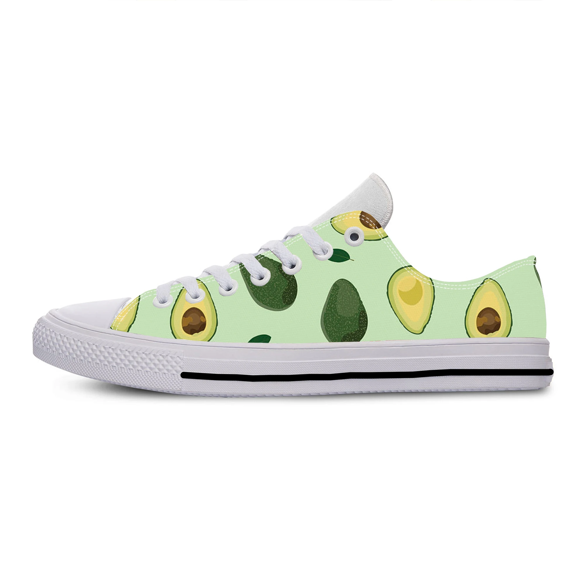 Avocado Fruit Anime Cartoon Pattern Aesthetic Cute Casual Cloth Shoes Low Top Lightweight Breathable 3D Print Men Women Sneakers