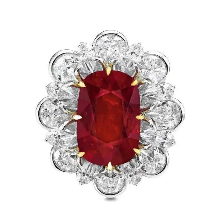 

New S925 Silver Ring High Carbon Diamond Ruby Auction Rose Cut Flower Jewelry Women's Ring Wedding Jewelry