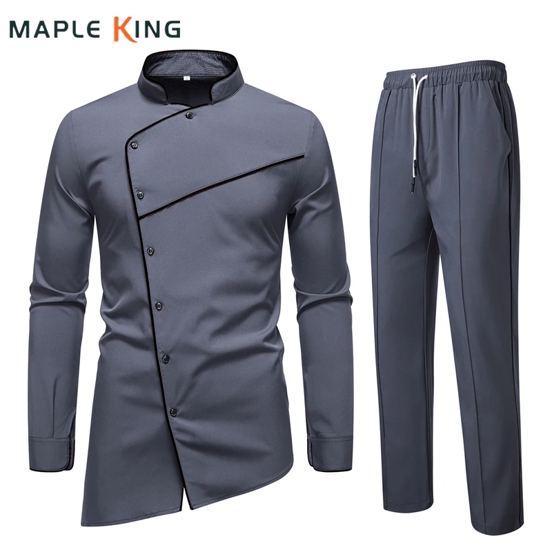 

Evening Dresses for Men Arabic Shirts +pants Outfits Set Muslim Oblique Button Designer Dashiki Traditional African Clothing