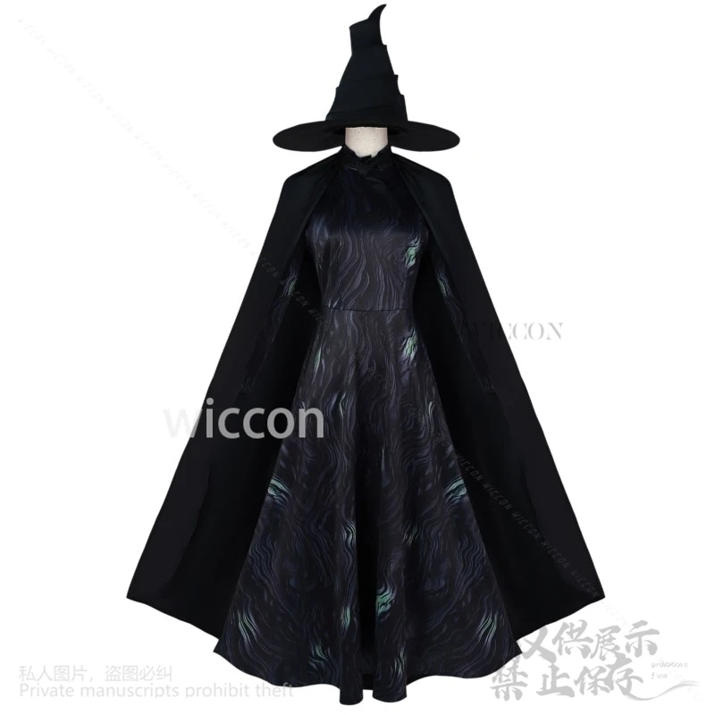 Anime Movie Wicked Elphaba Cosplay Costume pour femme, robe noire Gotic, uniforme Lolita, perruques personnalisées, Halloween, fête de Noël, trempé