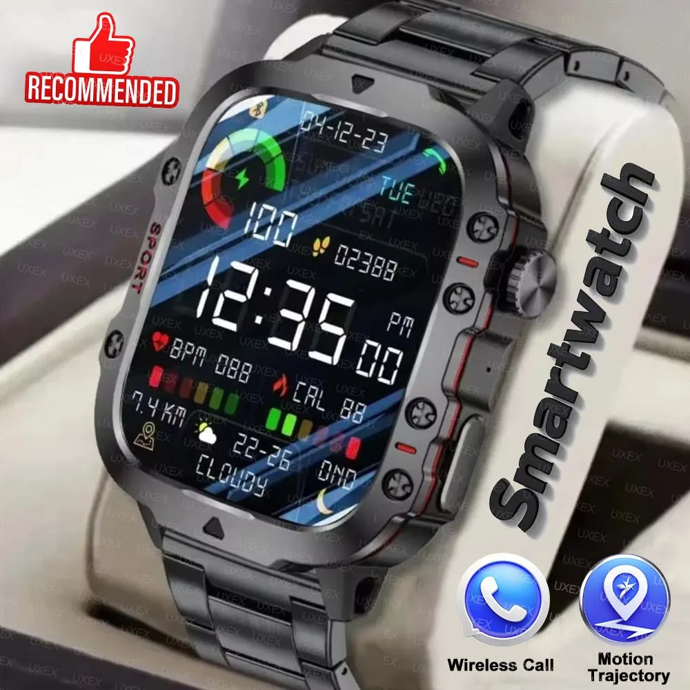 

Plus Rugged Military Smart Watch Men's Outdoor Watch LED Flashlight Touch Screen Voice Bluetooth Call Smartwatch Multifunction
