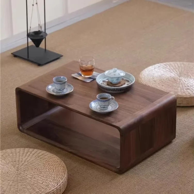Zen Solid Wood Bay Window Stand, Japanese Tatami Table, Compact Balcony Desk, Handcrafted Wooden Furniture for Relaxing
