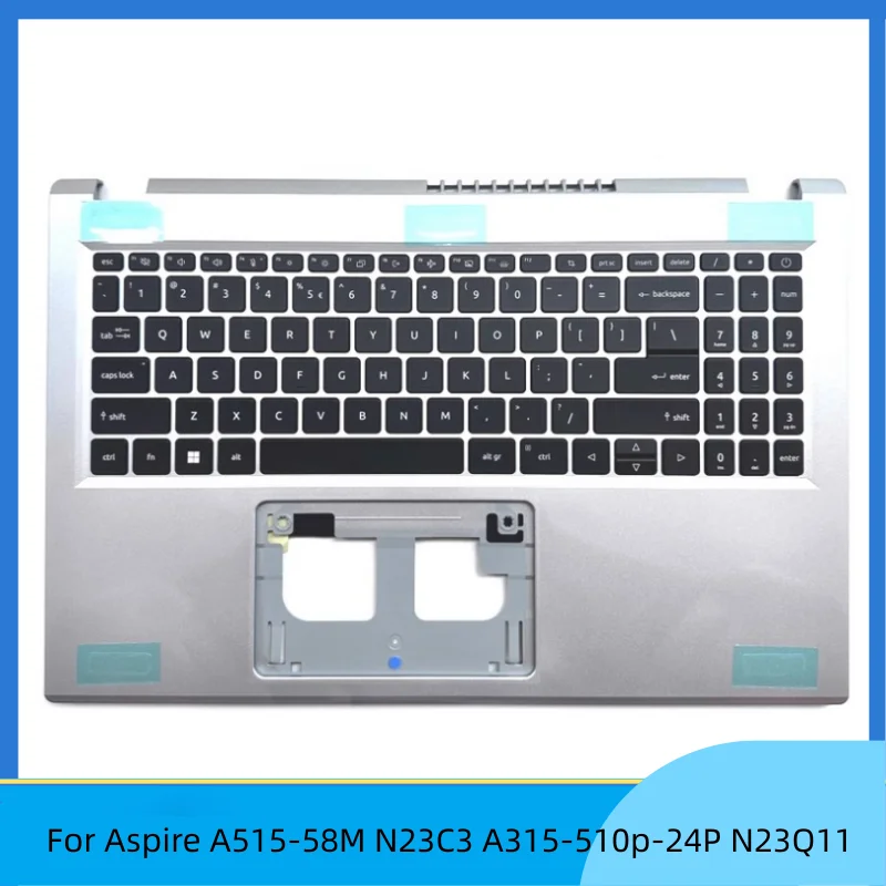 

Новинка для Aspire A515-58M N23C3 A315-510p-24P N23Q11, верхняя крышка для упора для рук ноутбука с подсветкой, клавиатура, серебристый