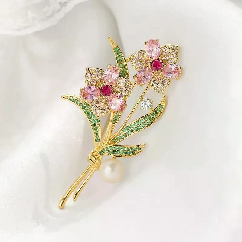 Exquisite Sparkling Crystal Rhinestone Flower Pearl Brooches For Women Clothing Coat Jewelry Accessries Gifts
