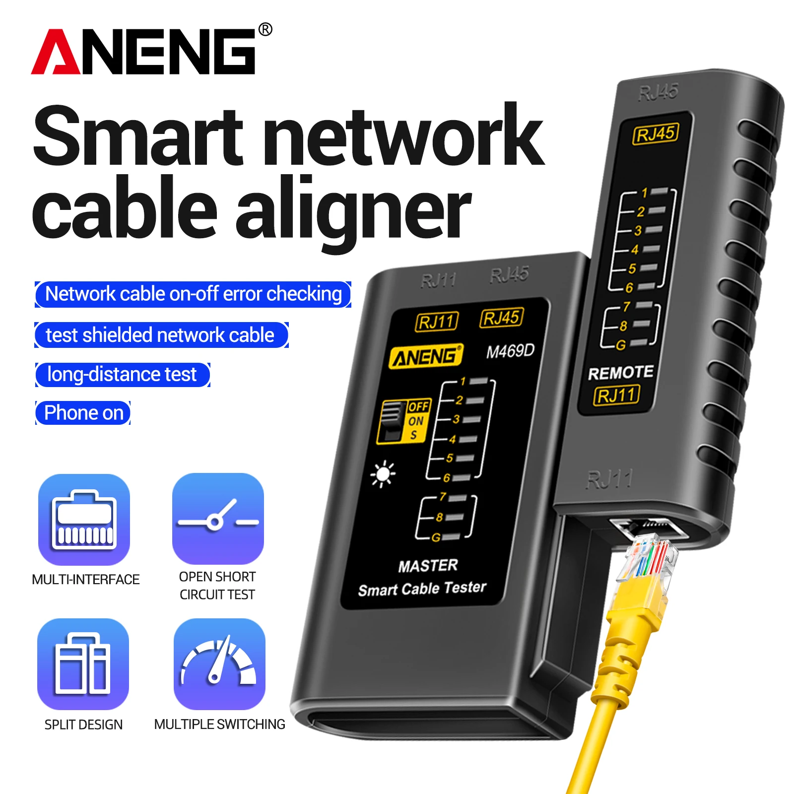 

Тестер телефонных линий ANENG M469D с LED-индикатором, регулируемой скоростью, портативный детектор неисправностей проводки, тестер сетевых кабелей