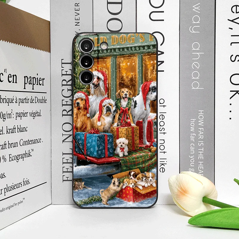 クリスマスのトラックと漫画の犬柄の携帯電話ケース、モトローラモトエッジ50、フュージョン40、30、ネオG34、G24、E14、G75、G85、G54 5G用ソフトカバー