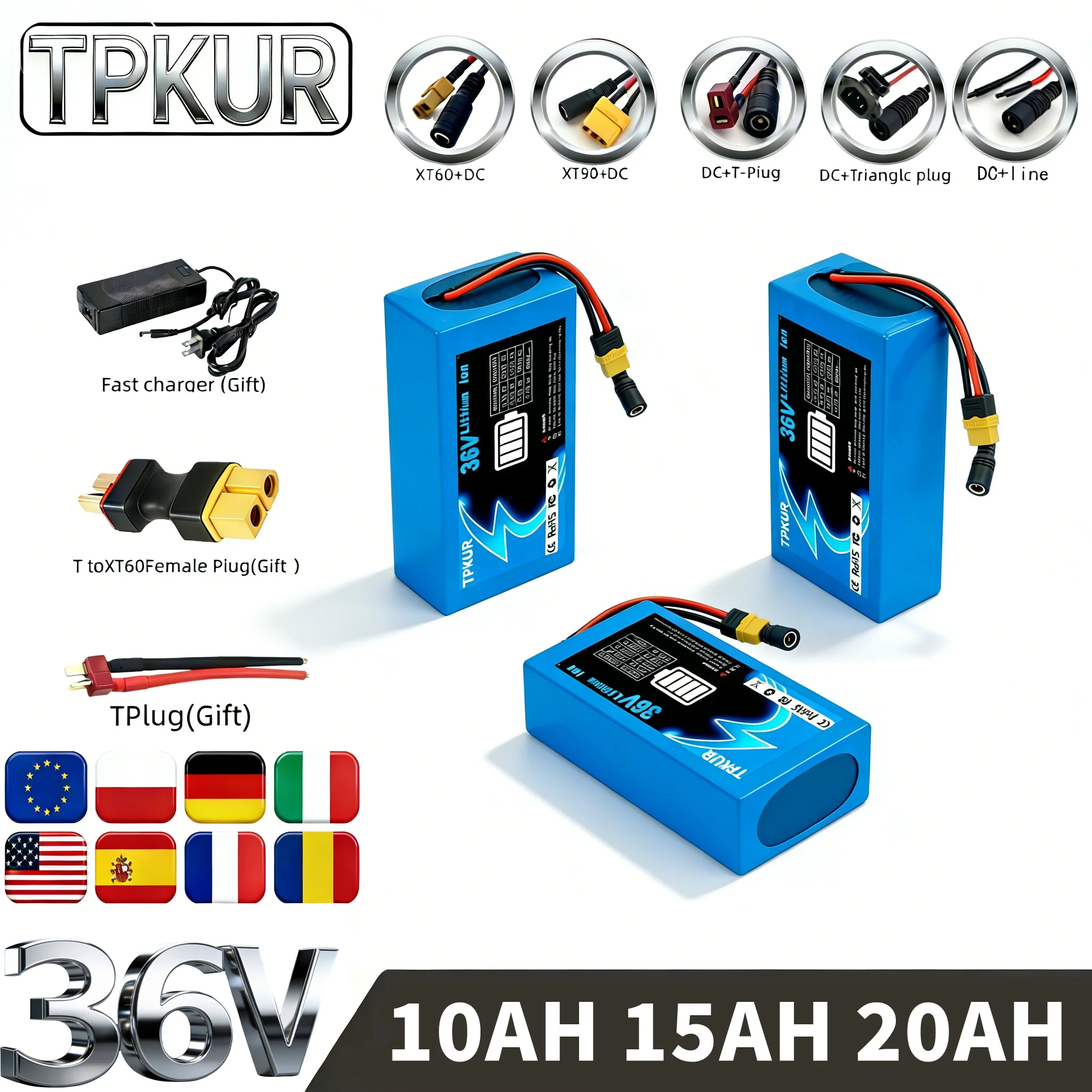 Brand New 36V 10AH 15AH 20AH Lithium Battery Pack, Suitable for 100-1500Watt Motors, with Built-in BMS for Scooters and Bicycles