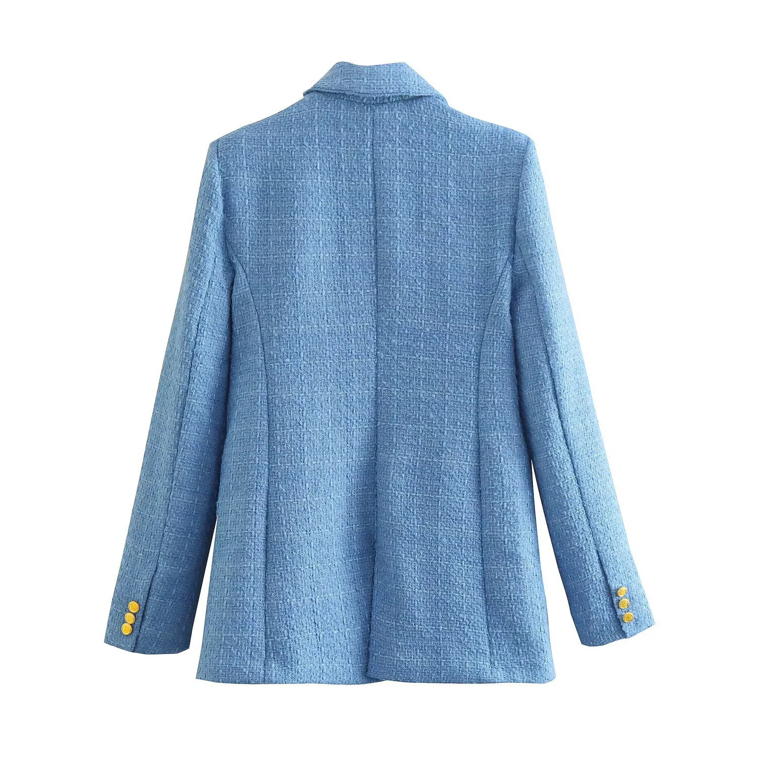 أزياء المرأة الربيع والخريف مزدوجة الصدر متقلب البدلة سترة الرجعية طويلة الأكمام جيب البدلة سترة