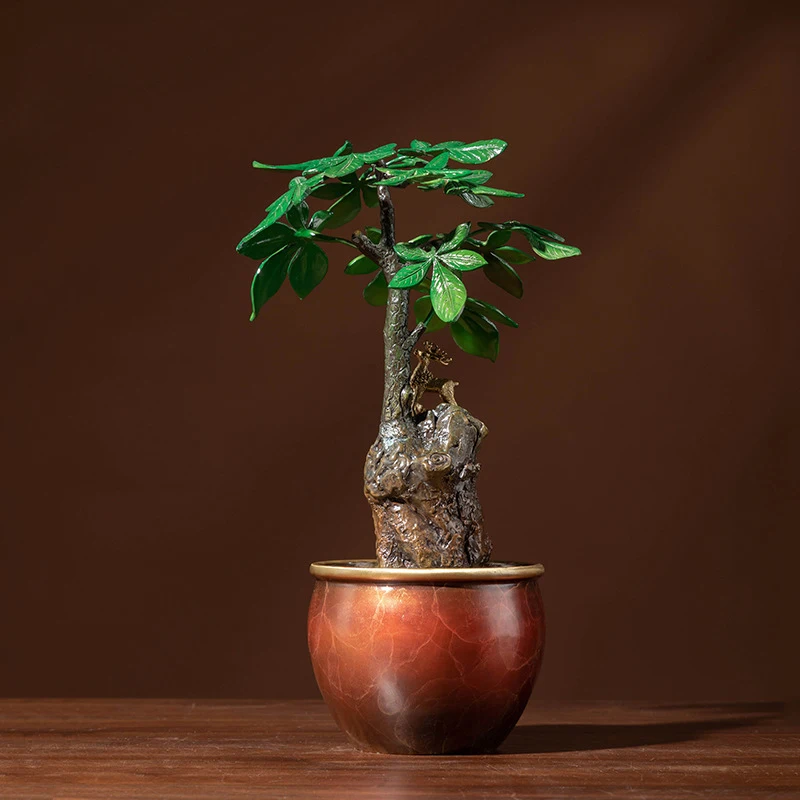 Brass fortune tree ornament, artificial fortune tree potted plant, Chinese craft ornament, common in tea room