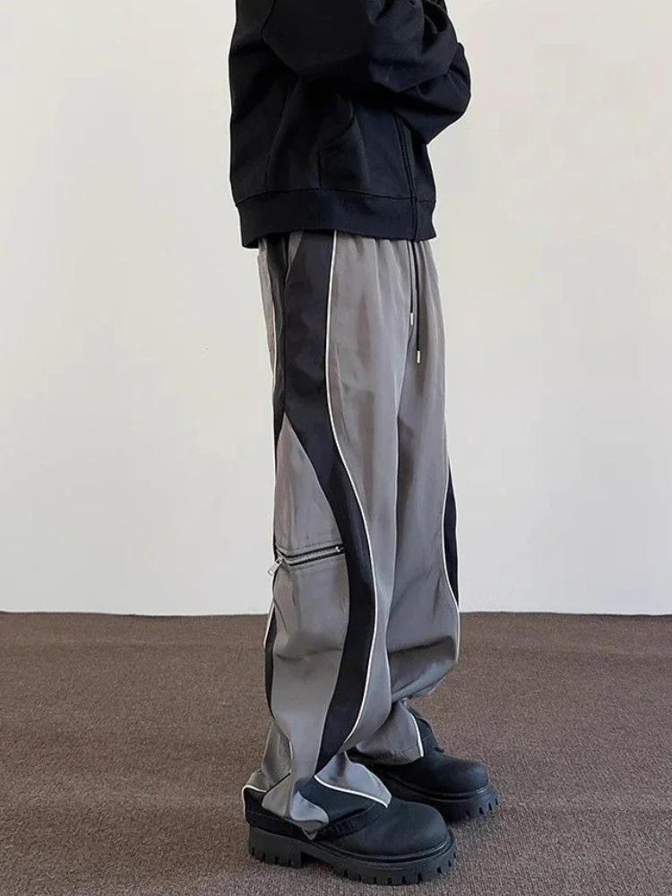 GELITAYIN Pantaloni dritti casual larghi con zip grigia Uomo Primavera e autunno Y2k Abbigliamento Vendita Designer Pantaloni classici alla moda Harajuku