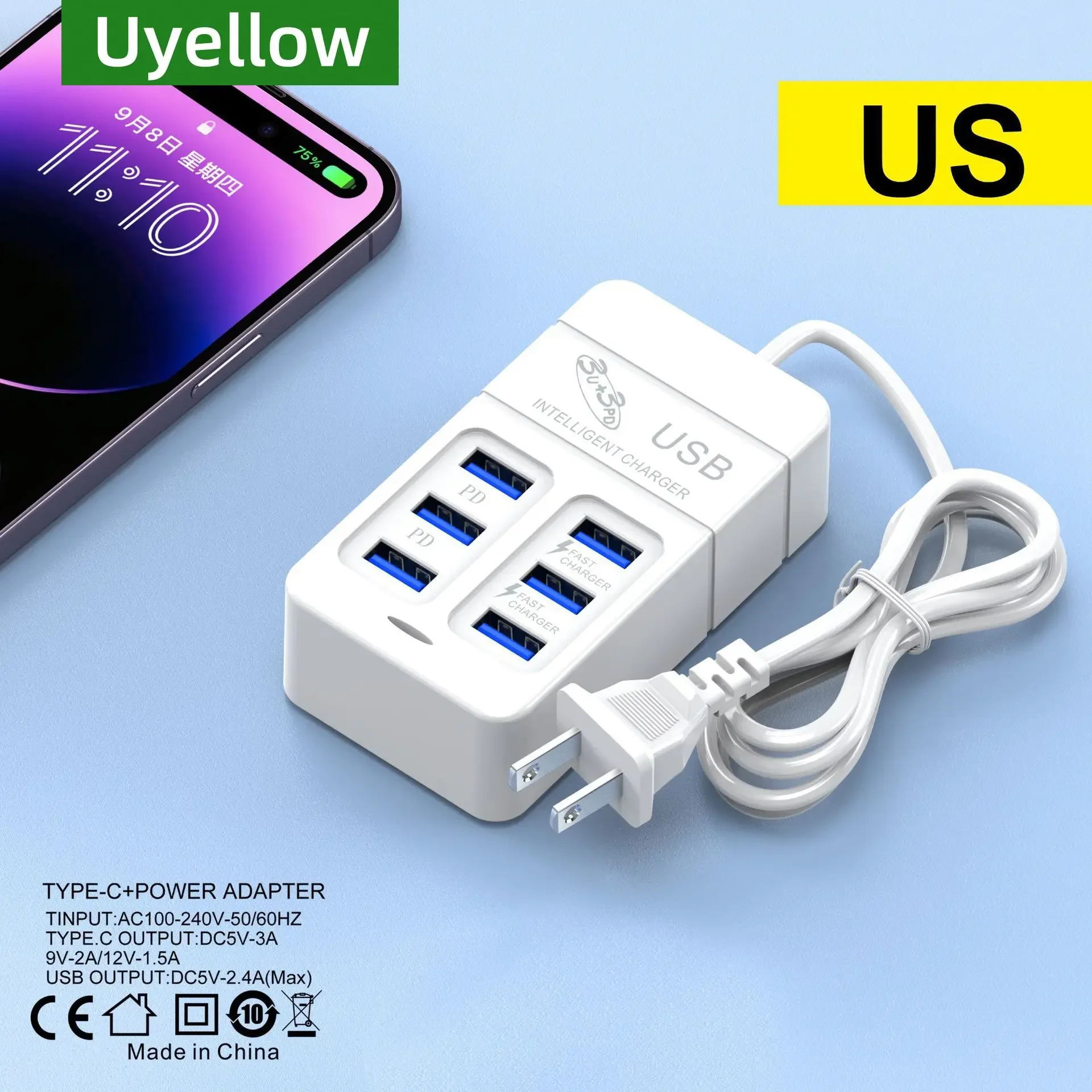 6 منافذ شاحن USB متعدد المنافذ 35 واط PD Type-C الهاتف المحمول شحن سريع سريع نوع C شواحن الحائط TypeC مهايئ توزيع الاتحاد الأوروبي الولايات المتحدة التوصيل #2