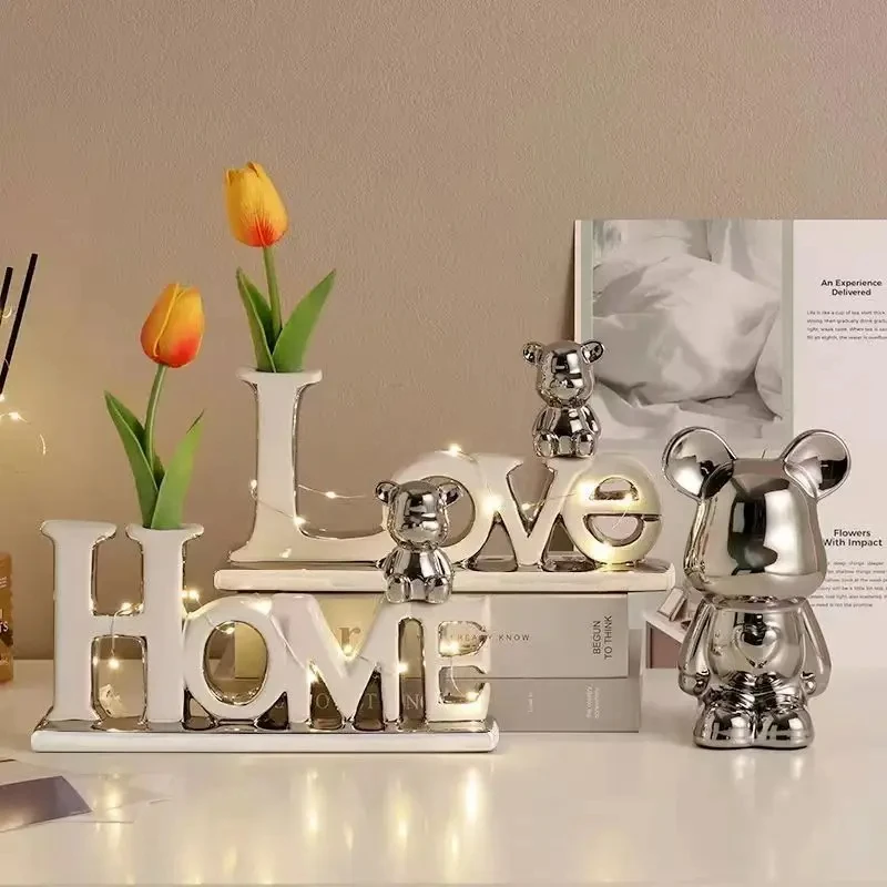 ERMAKOVA Creative Ceramic 3D Fonts Love Bear Christmas Festive Wedding Decoration Ornaments Family Craft Furnishing Decor Gift