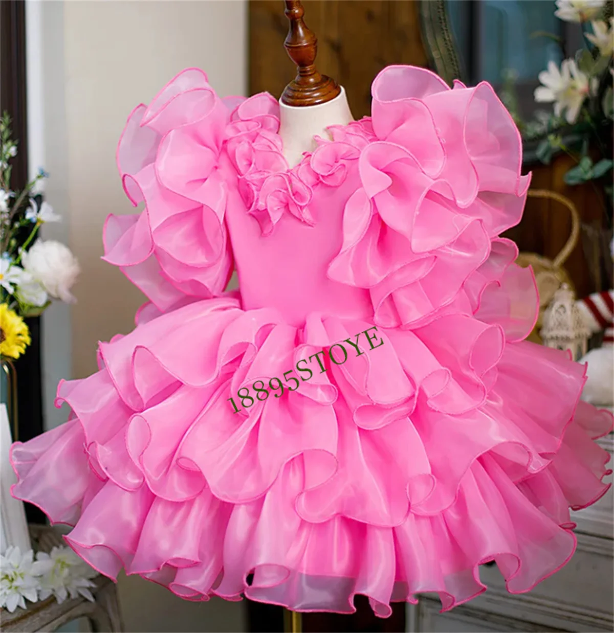 Pink Lovely Birthday Party Dress for Girls Flower Children Piano Host People Evening Dress Girls Dress Tutu Photoshoot