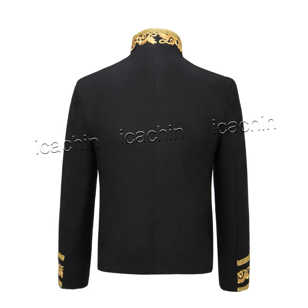 Steampunk Men's Jacket DJ Dancer Ternos White Men Costumes Clothing Black and Gold Blazer with Sequin Tassels for Performer