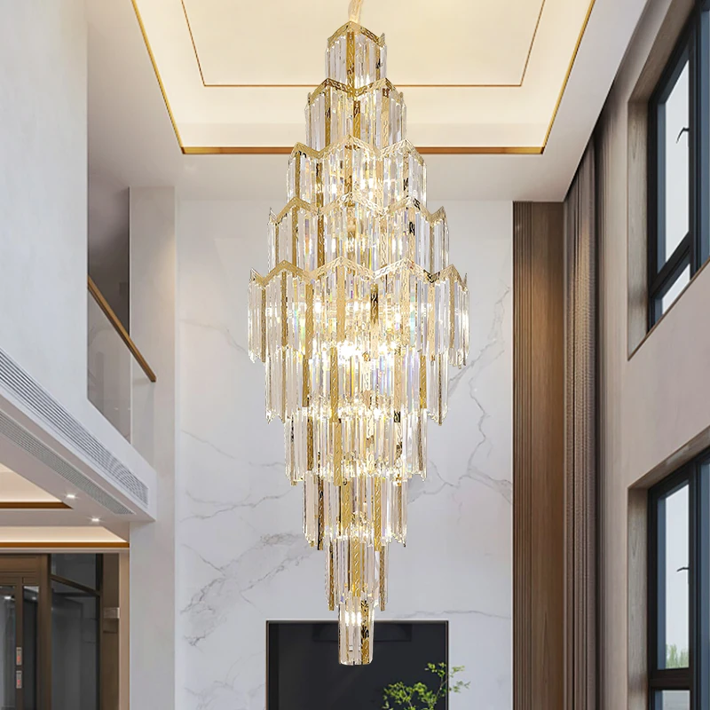 Duplex Villa Living Room Chandelier Simple Building Middle Building Hotel Light Luxury Crystal Hollow Staircase Long Chandelier