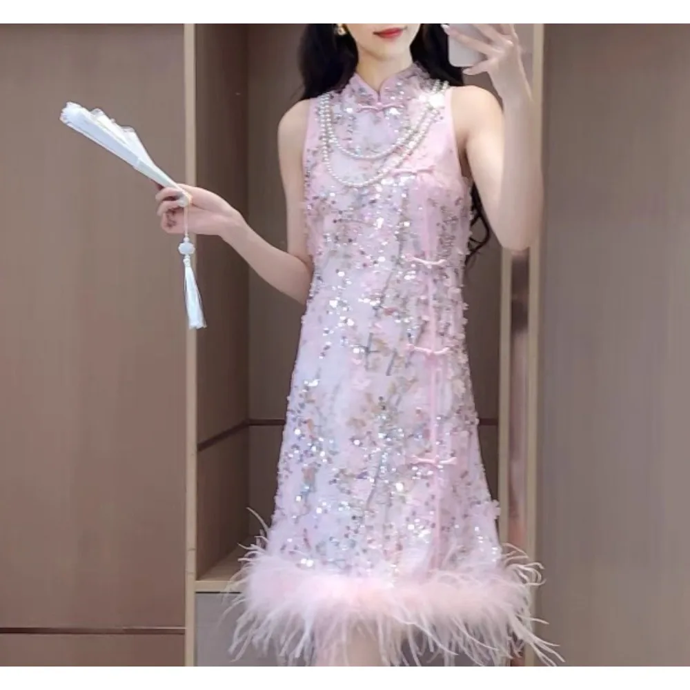 

Винтажное платье с высокой талией и блестками, шикарное летнее пляжное платье, женский сарафан, церемониальные платья