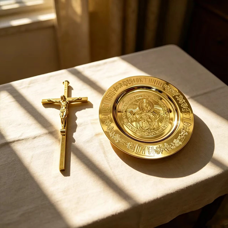 Orthodoxes Altar-Set Metall Jesus Christus Kruzifix und Ikonenplatte 15cm Gold Silber Religiöse Dekoration Kirchenbedarf Heimdekoration – Detail 2