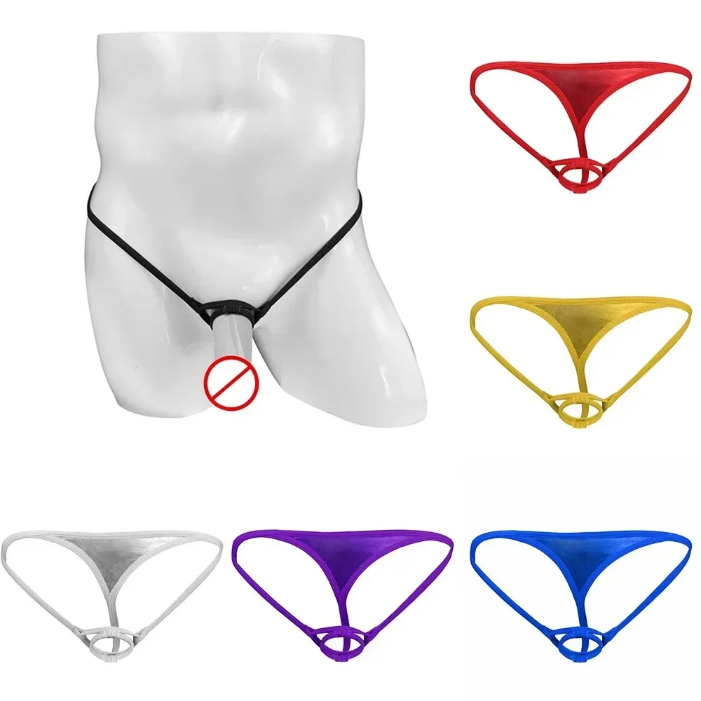 Sexy Mens Cock Ring Underwear Man Open Crotch G-string Hole Thongs Men Erotic Lingerie Crotchless Ultra-Thin G-Strings Panties