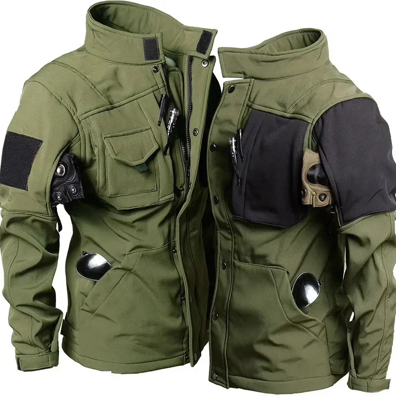 Military Fleece Warm Sets Winter Waterproof Bomber Jackets+Army Multi-pocket Cargo Pants 2 Pcs Suits Wear-resistant Tactical Set